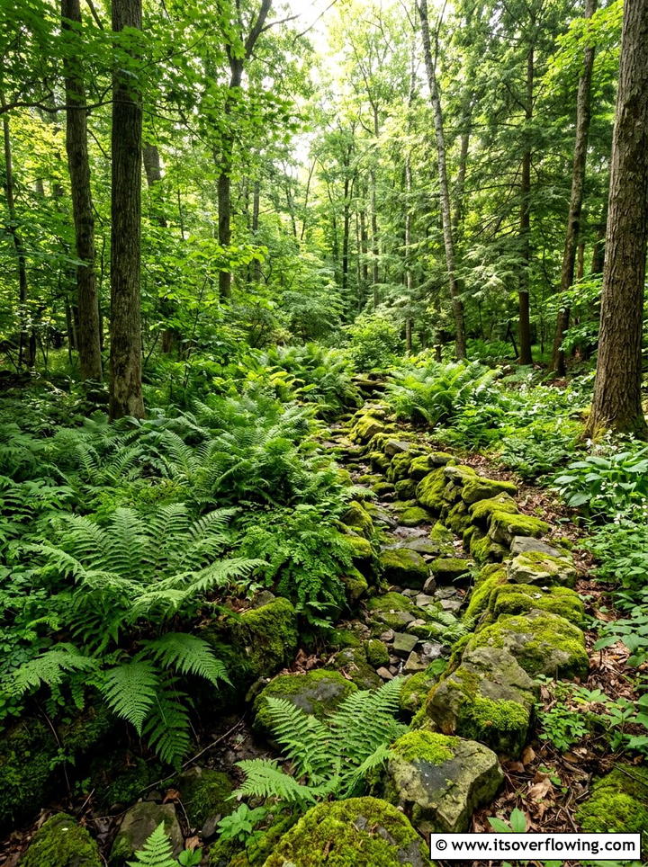 Woodland stream with ferns - 25 garden design ideas with dry creek beds