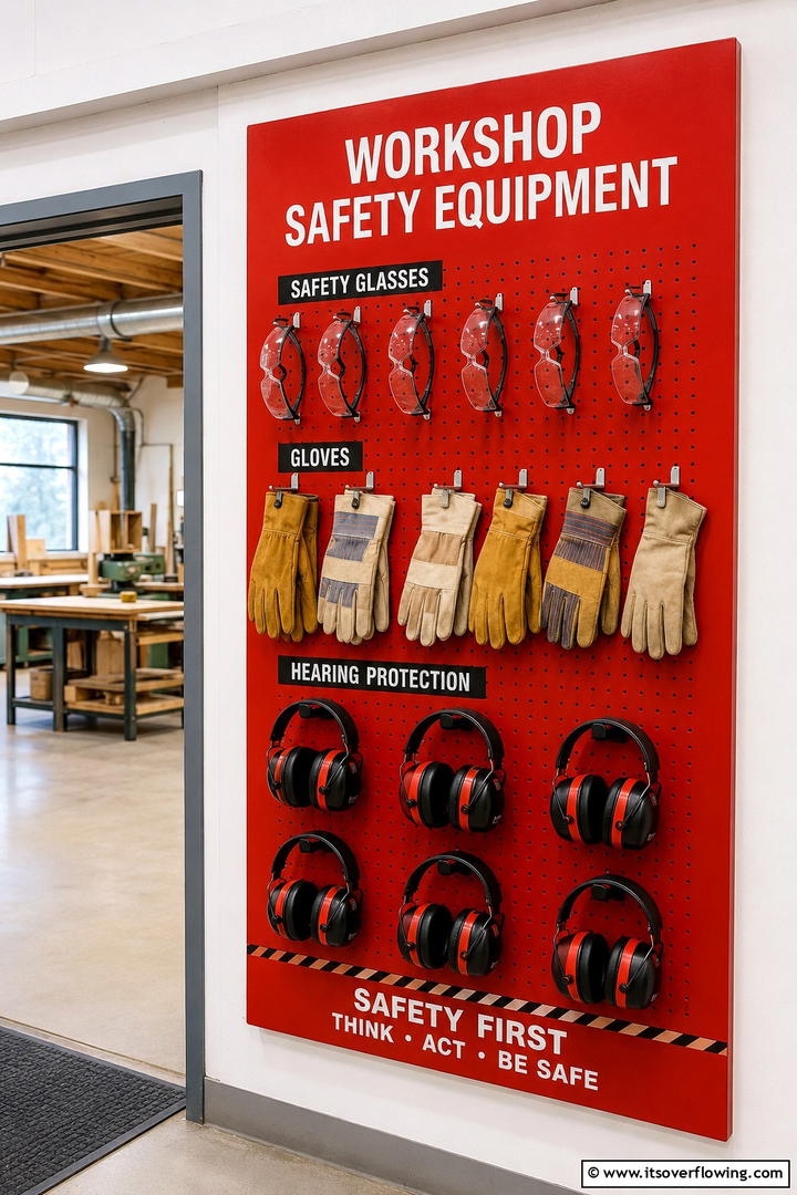 Workshop Safety Equipment Board - 30 Pegboard Ideas to Organize Your Home Efficiently