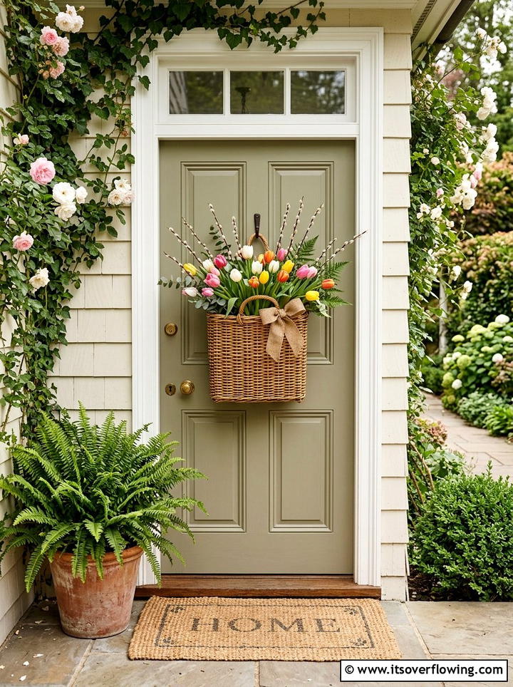 Woven Basket Front Door Decor - 25 front porch decor ideas for easter