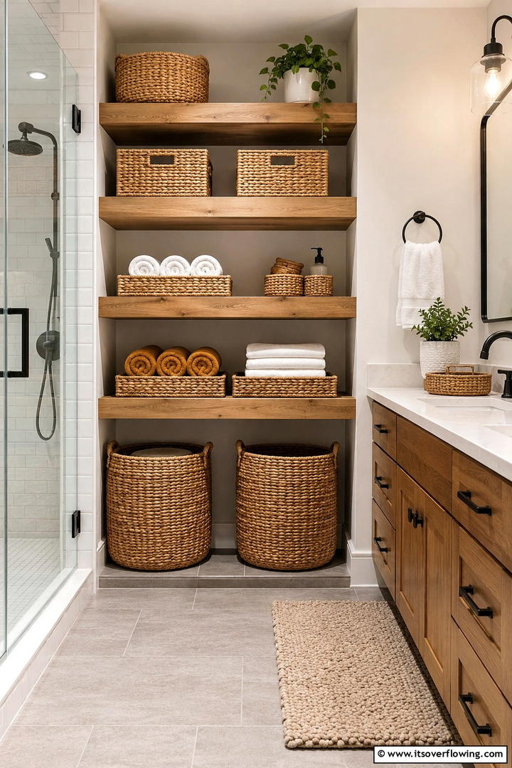 Woven Basket Organization - 50 Fall Bathroom Decor Ideas Roundup- Timeless Tips