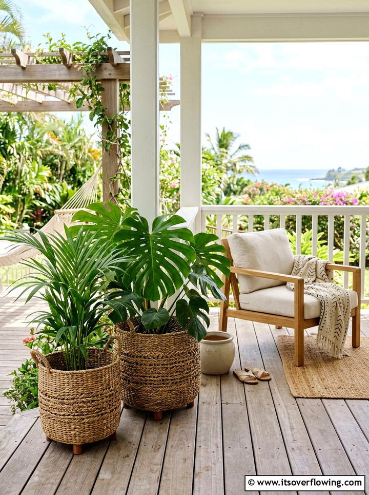 Woven Basket Plant Stand - 25 cheap garden ideas with simple planters