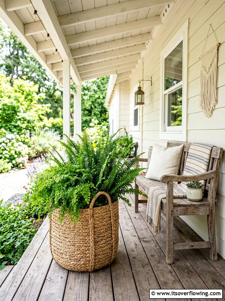 Woven Basket Planter - 25 front porch decor ideas with farmhouse charm