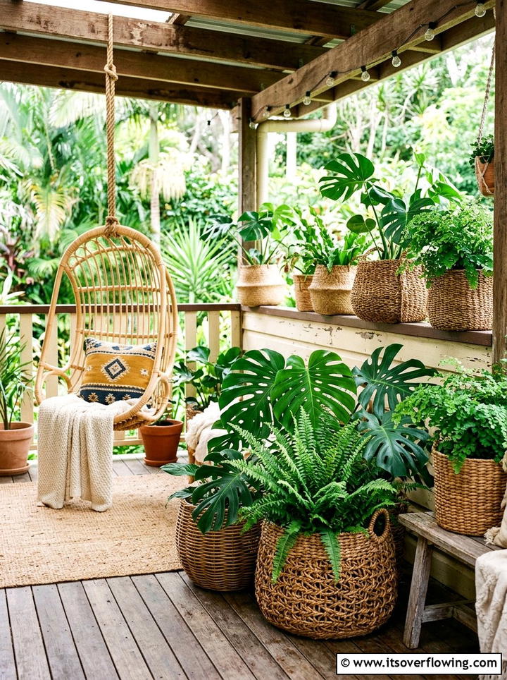 Woven Basket Planters - 25 front porch ideas with planters