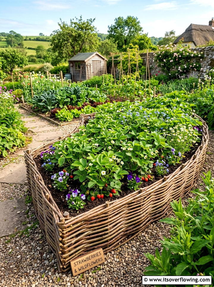 Woven Branch Garden - 25 upcycled garden ideas with raised beds