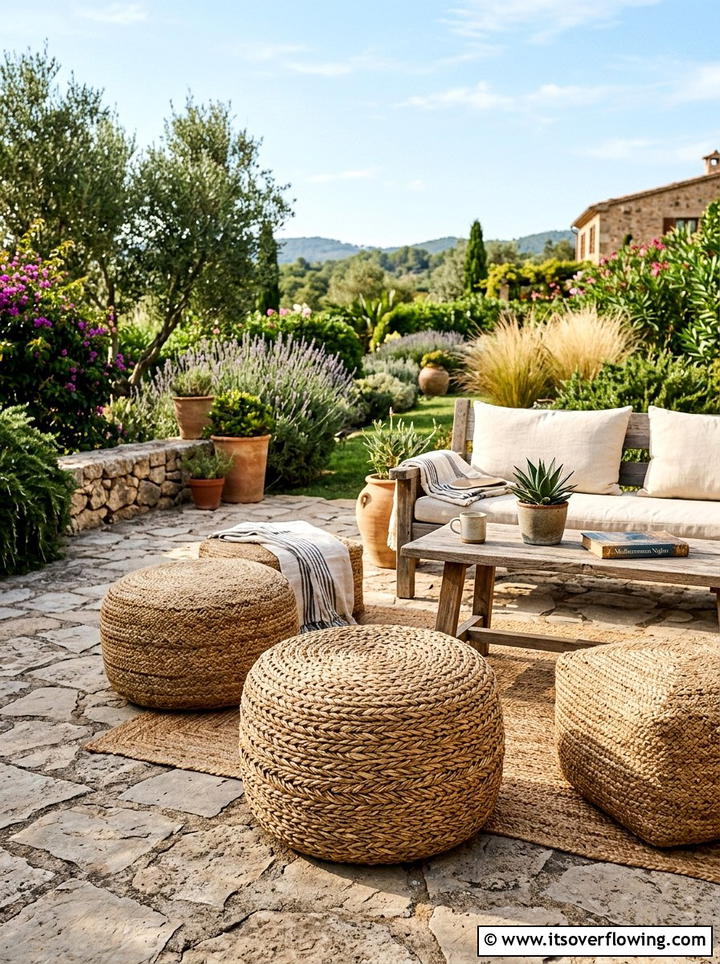 Woven Grass Pouf - 25 garden ideas for boho style