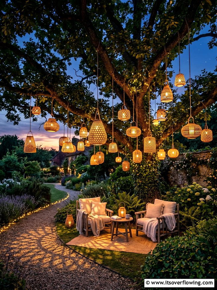 Woven Lantern Display - 25 backyard ideas with boho style