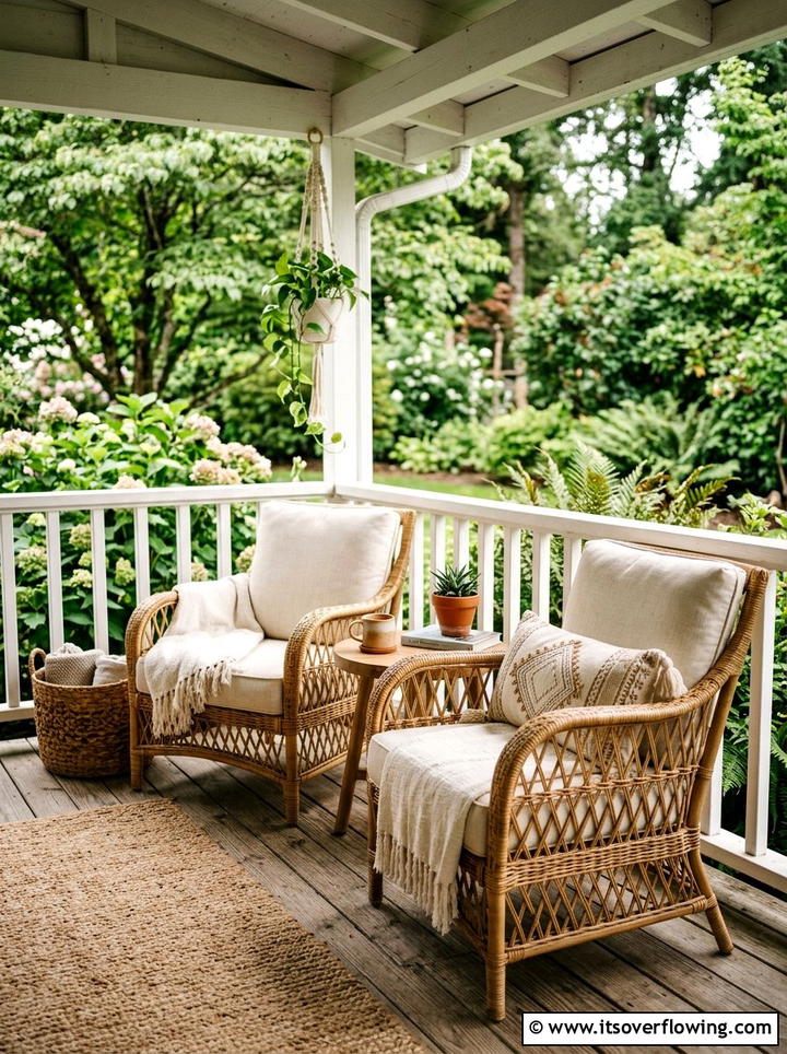 Woven Rattan Chair - 25 garden decor ideas with neutral tones