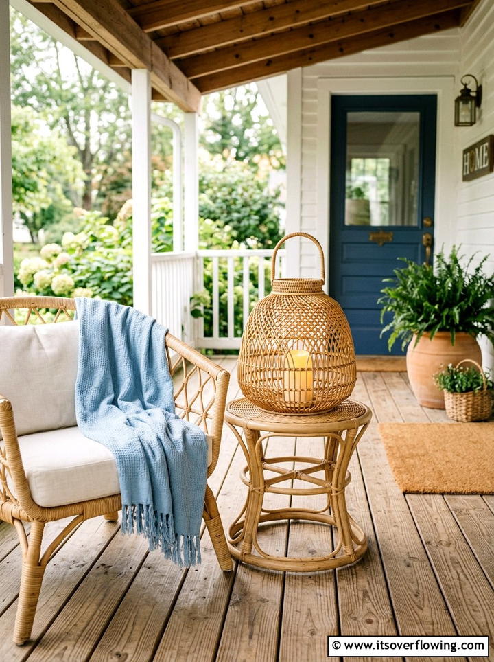 Woven Rattan Outdoor Lantern - 25 front porch ideas with lanterns