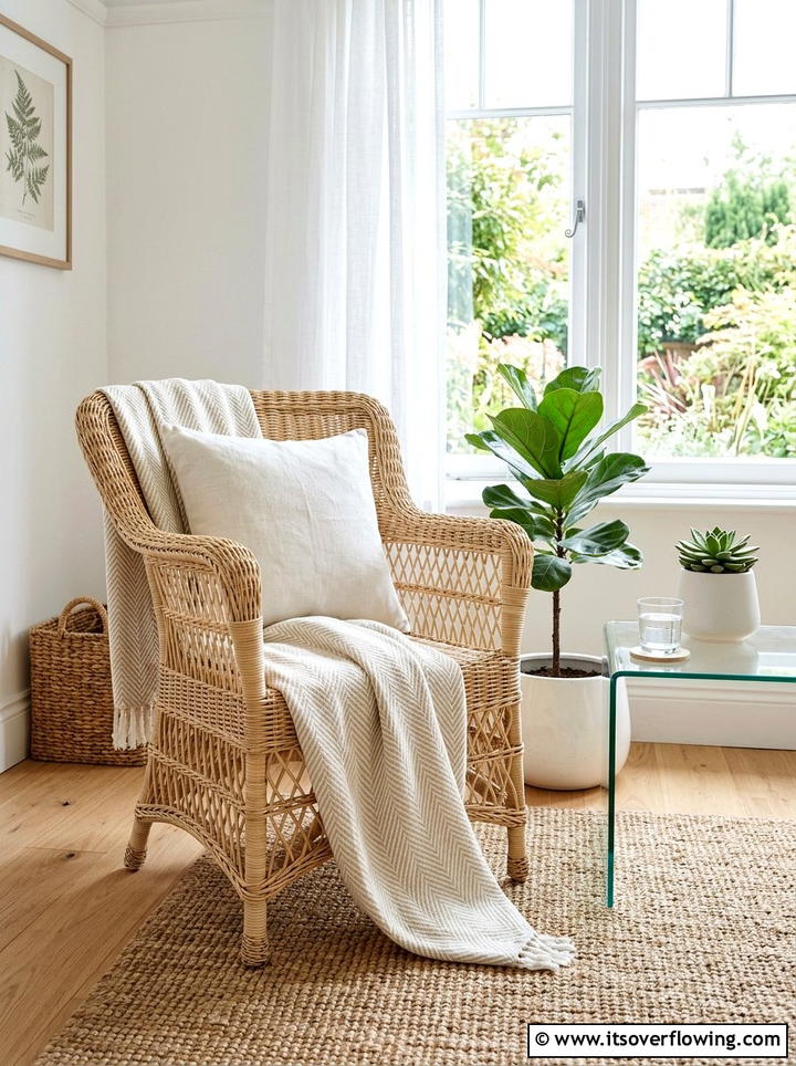 Woven Wicker Chair - 25 front porch decor ideas with throws