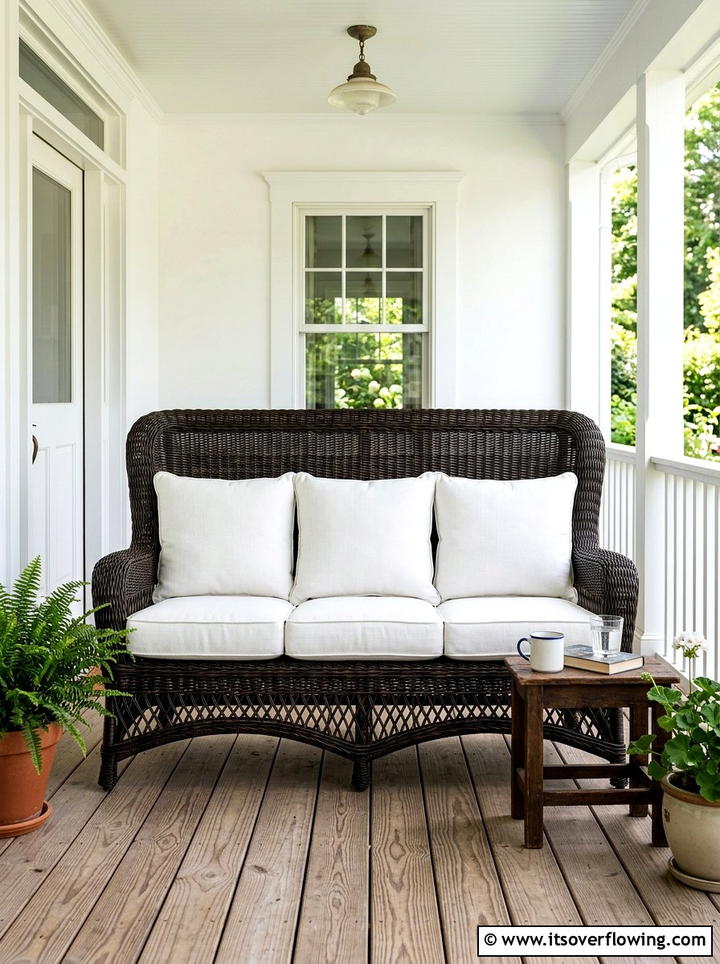 Woven Wicker Porch Bench - 25 front porch ideas with bench seating