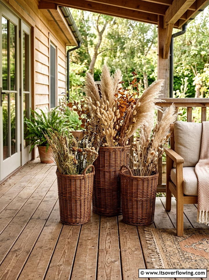 Woven Willow Baskets - 25 front porch decor ideas for winter