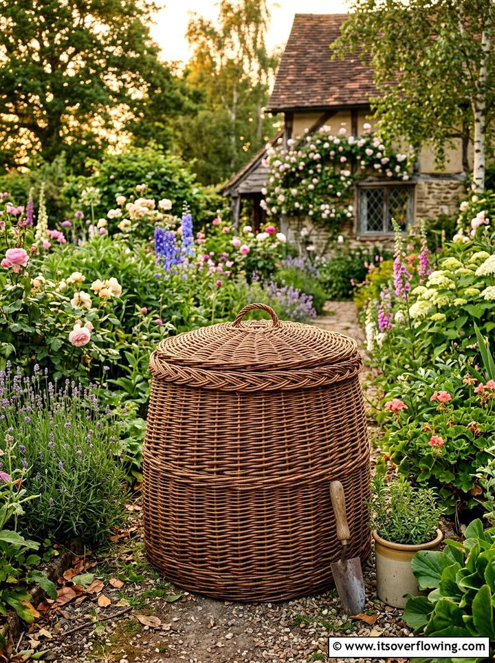 Woven Willow Leaf Bin - 25 recycled garden ideas with leaf mold bins