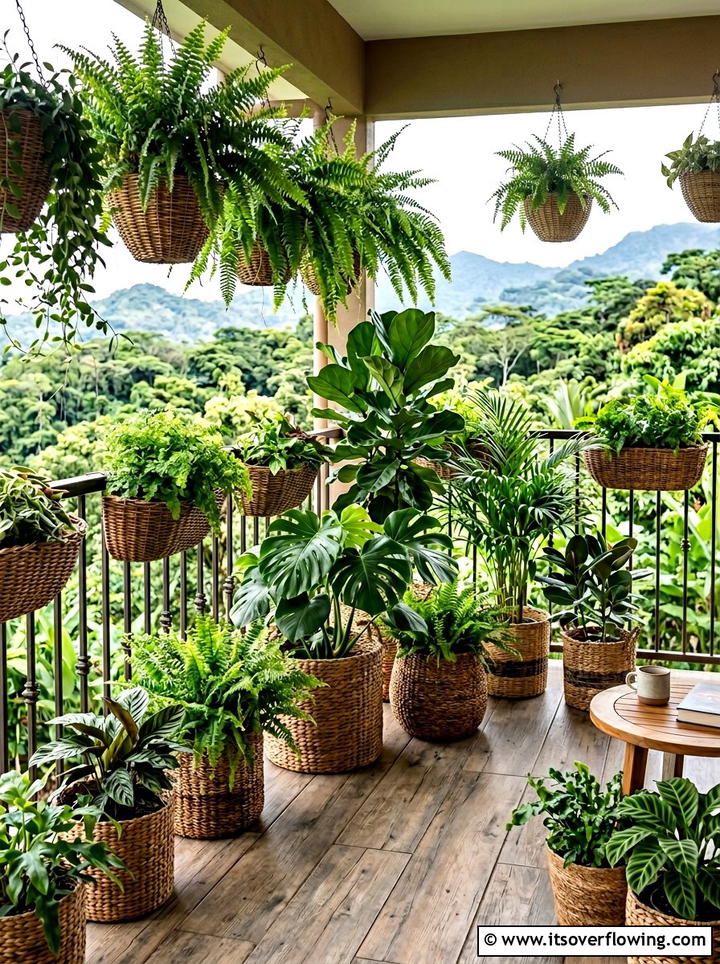 Woven basket balcony garden - 25 upcycled garden ideas for balconies