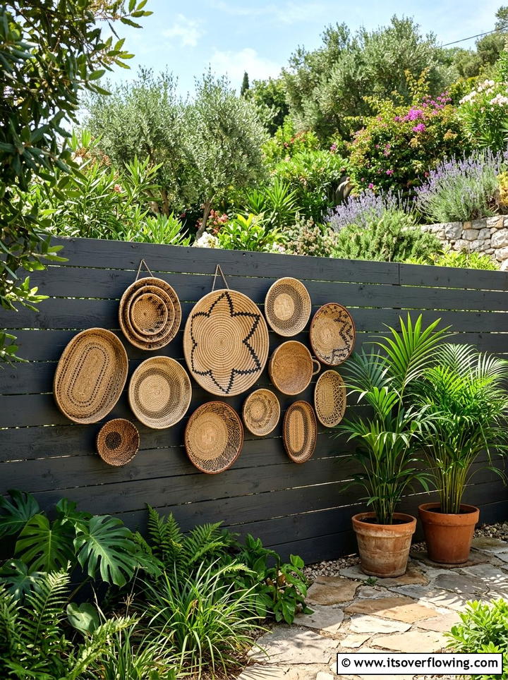 Woven basket wall decor - 25 reusing old things ideas for boho garden look