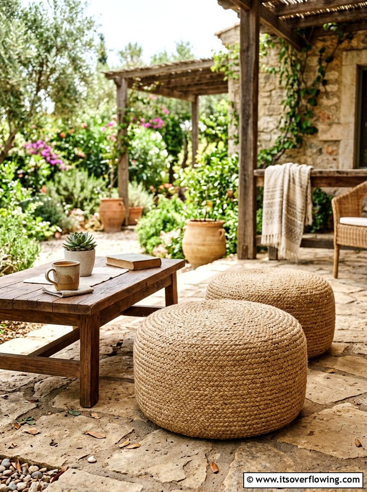 Woven floor poufs - 25 front porch ideas for small porches