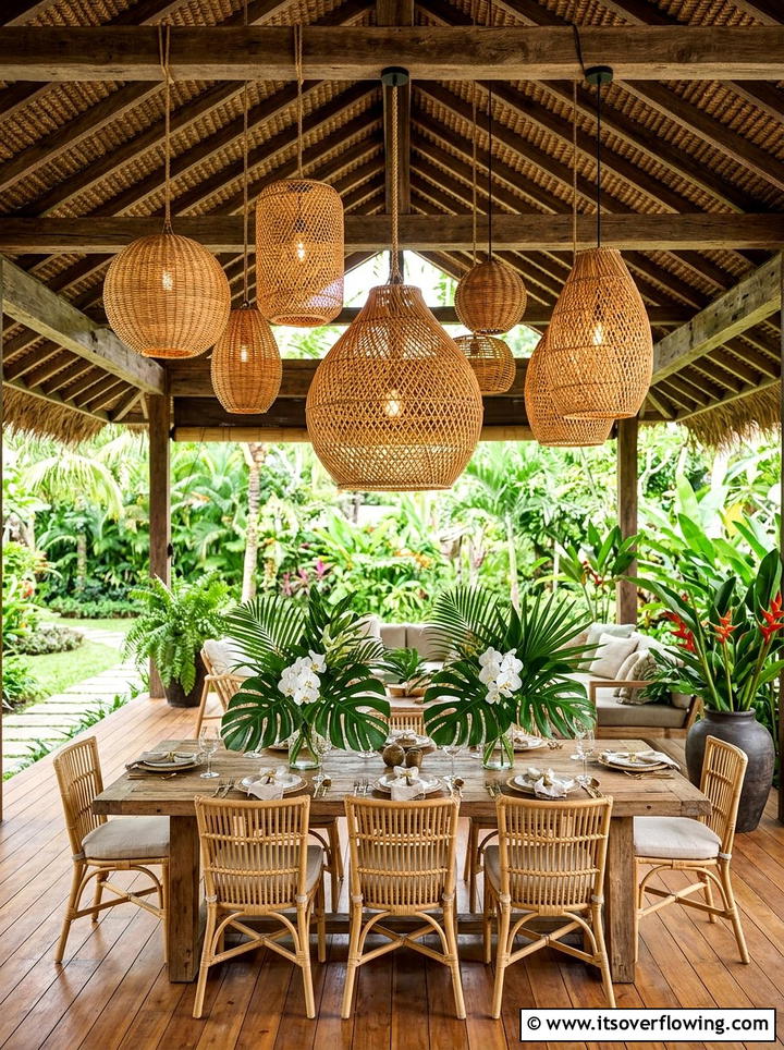 Woven lantern lighting - 25 backyard decorating ideas with tropical accents