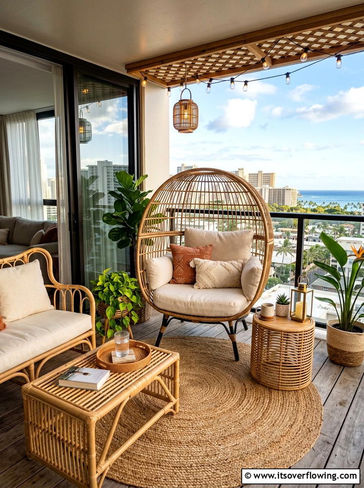 Woven rattan furniture - 25 front porch ideas for apartments