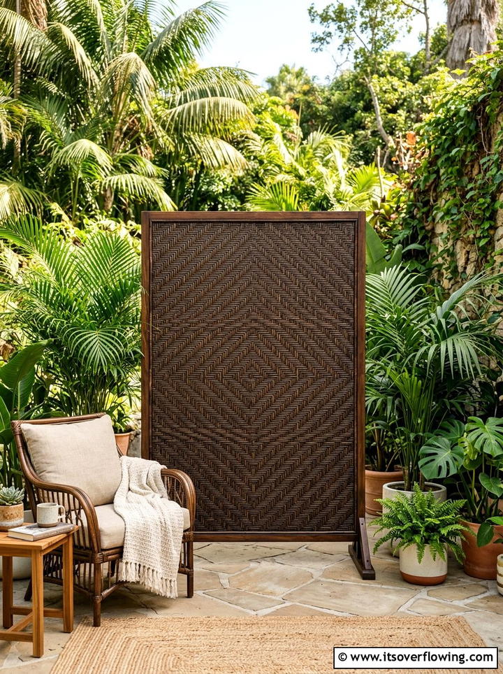 Woven wicker privacy panel - 25 small garden ideas with privacy screens