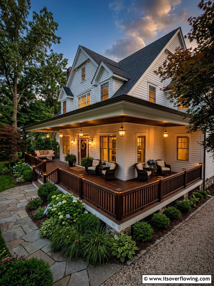 Wrap Around Porch - 25 front porch ideas with layered lighting