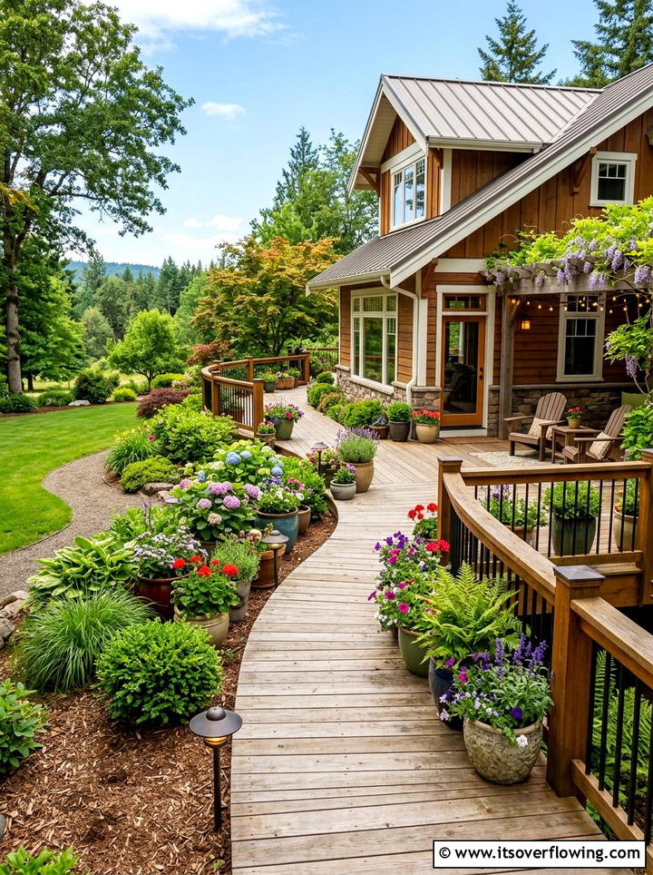 Wraparound Deck With Plants - 25 garden ideas with deck