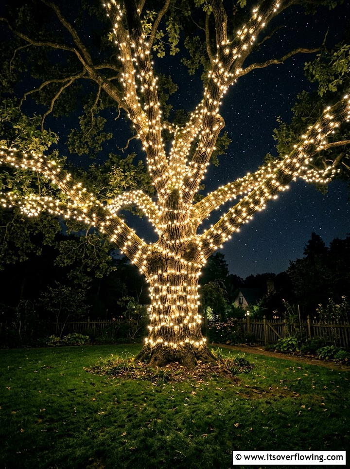 Wrapped Tree Lights - 25 cheap garden ideas with string lights