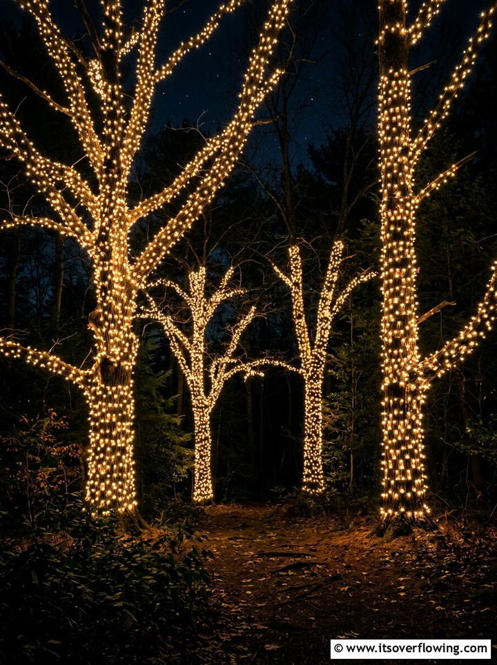 Wrapped tree lights - 25 backyard decorating ideas with hanging lights