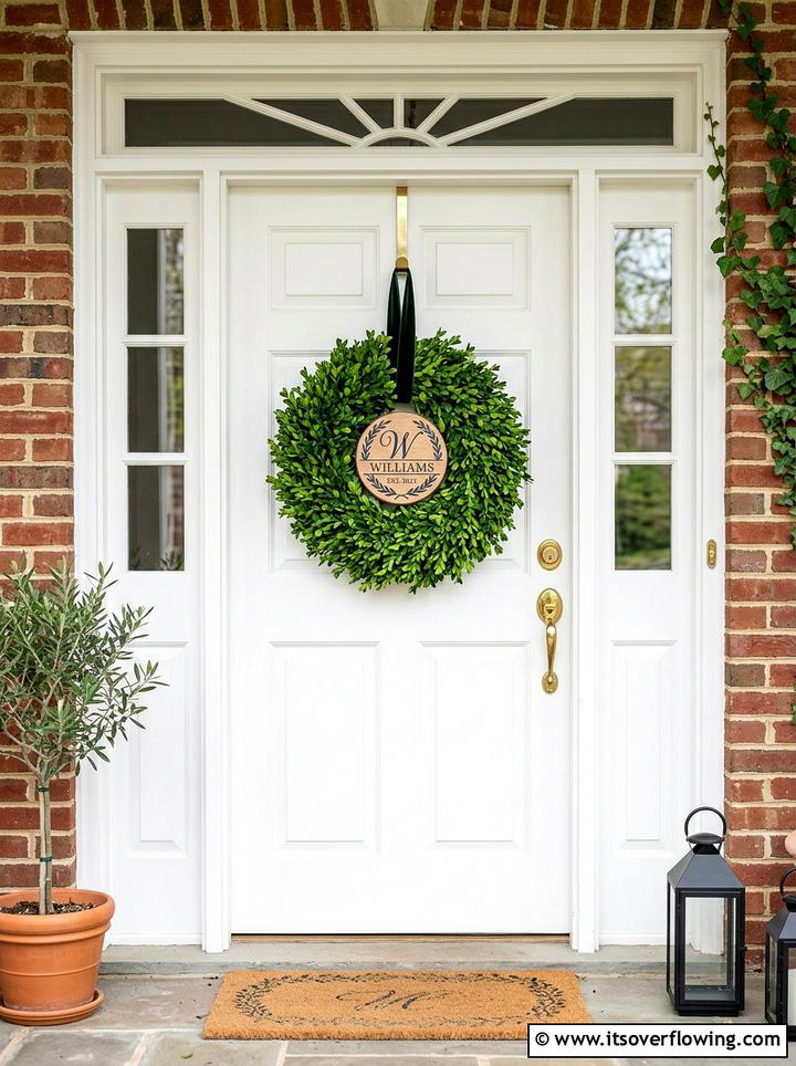 Wreath With Small Sign - 25 front porch decor ideas with signs
