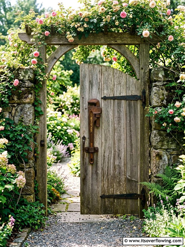 Wrench Gate Handle - 25 recycled garden ideas with recycled metal art