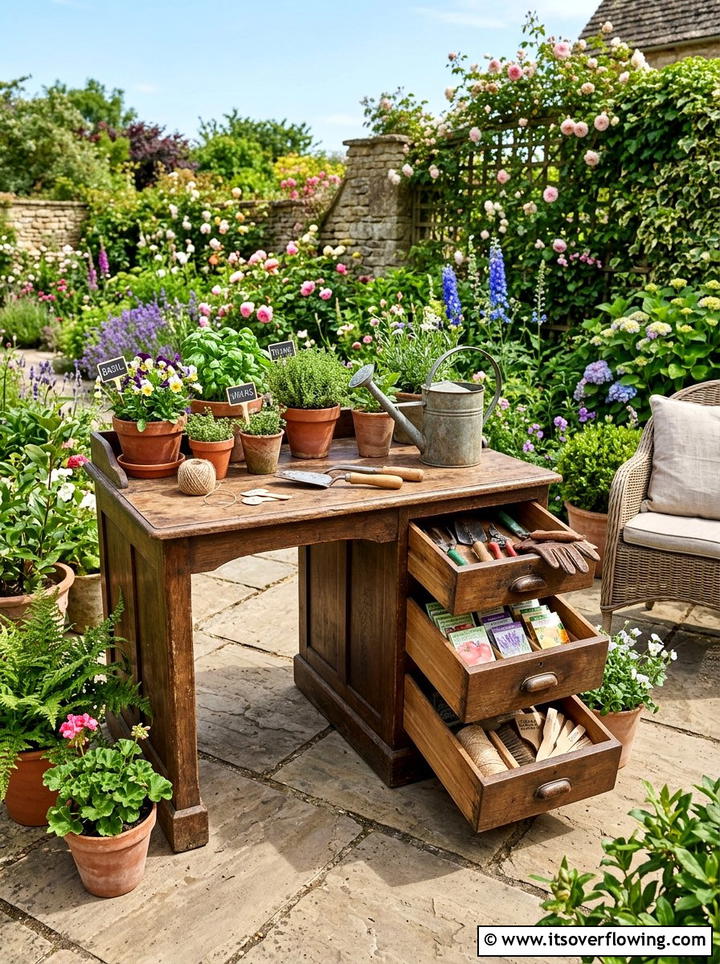 Writing Desk Garden - 25 backyard ideas with old furniture