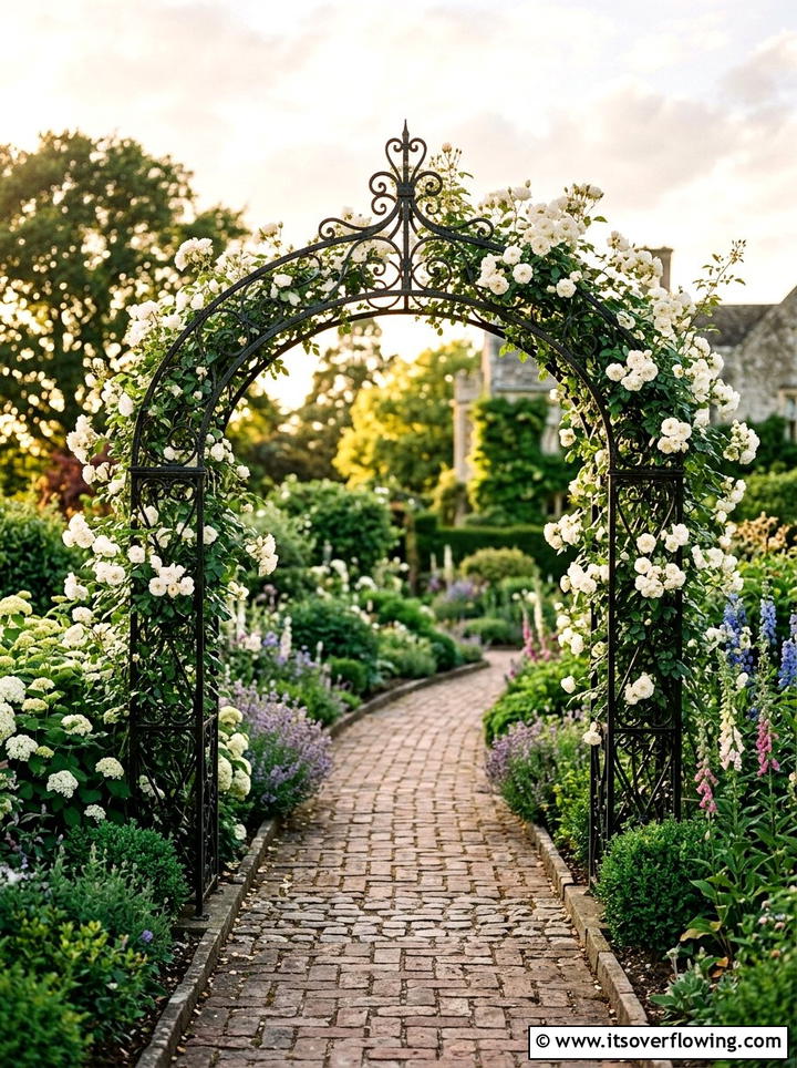 Wrought Iron Archway - 25 garden design ideas with pathways