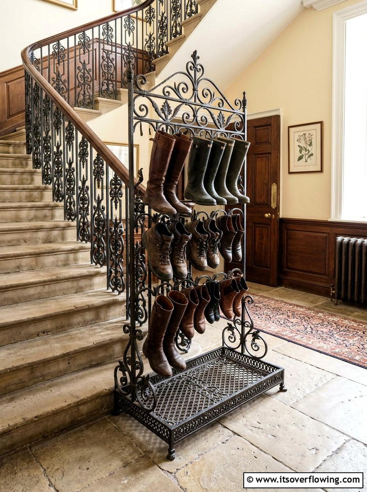Wrought Iron Boot Rack - 25 front porch ideas with boot tray