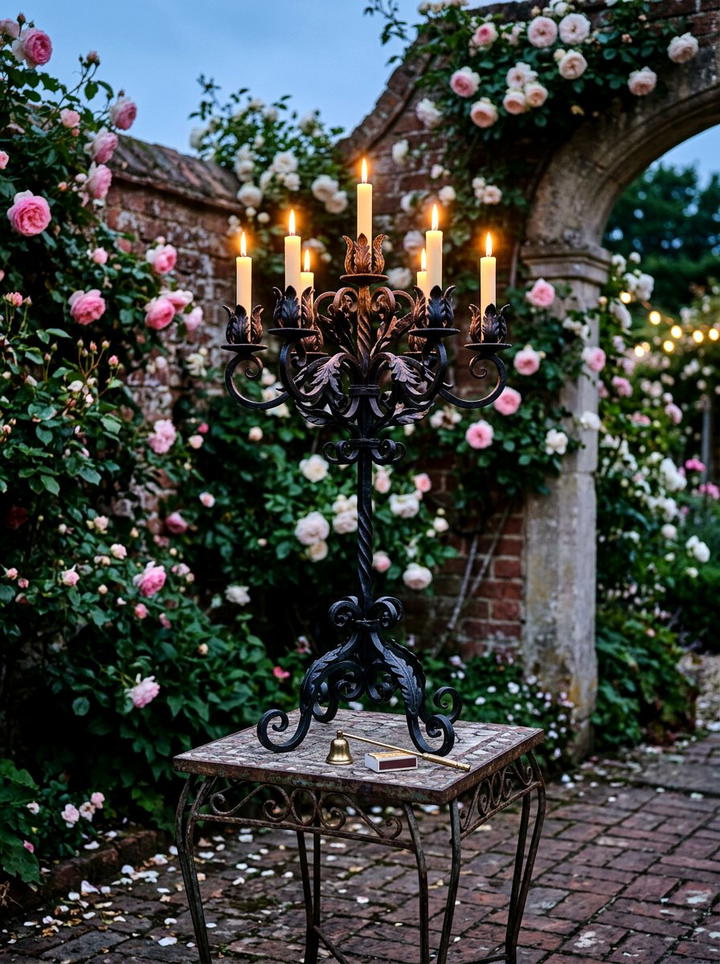 Wrought Iron Candelabra - 25 backyard decorating ideas with candle holders
