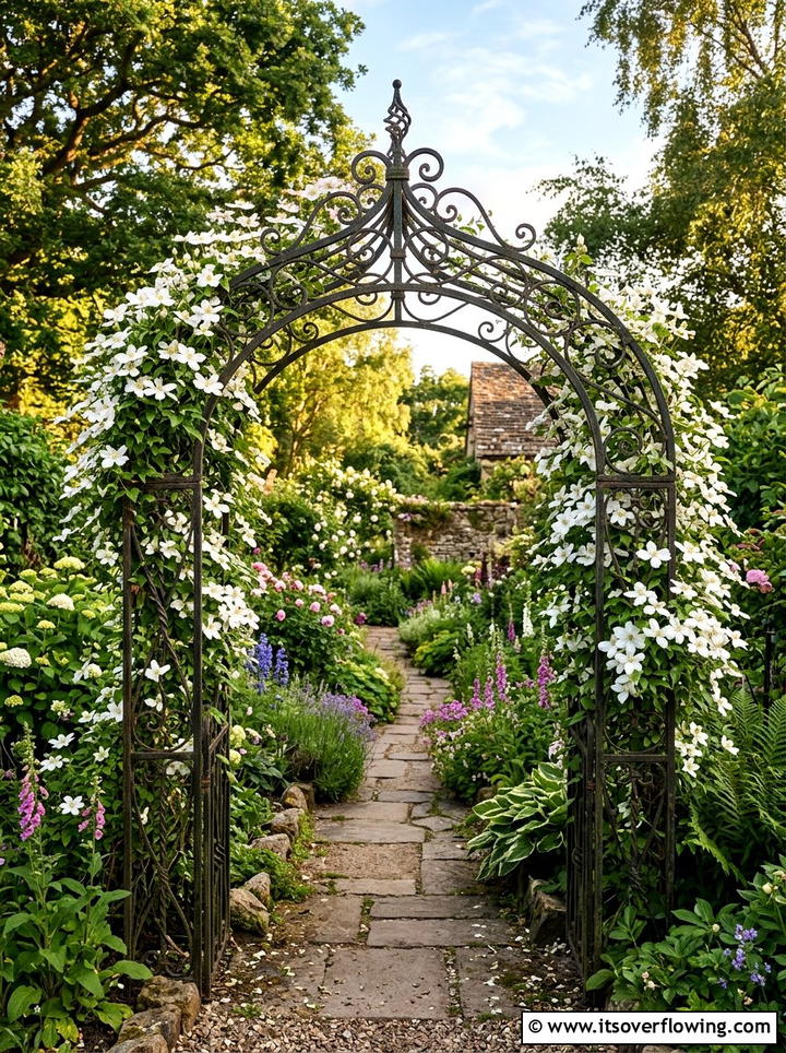 Wrought Iron Garden Arch - 25 garden decor ideas with farmhouse accents
