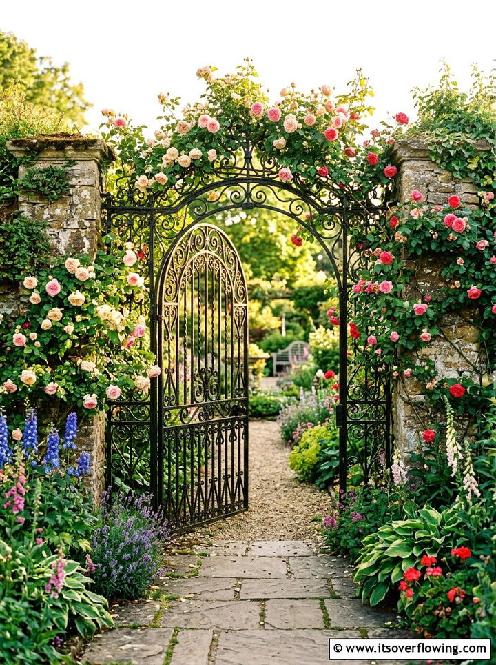 Wrought Iron Gate Trellis - 25 upcycled garden ideas with trellis walls