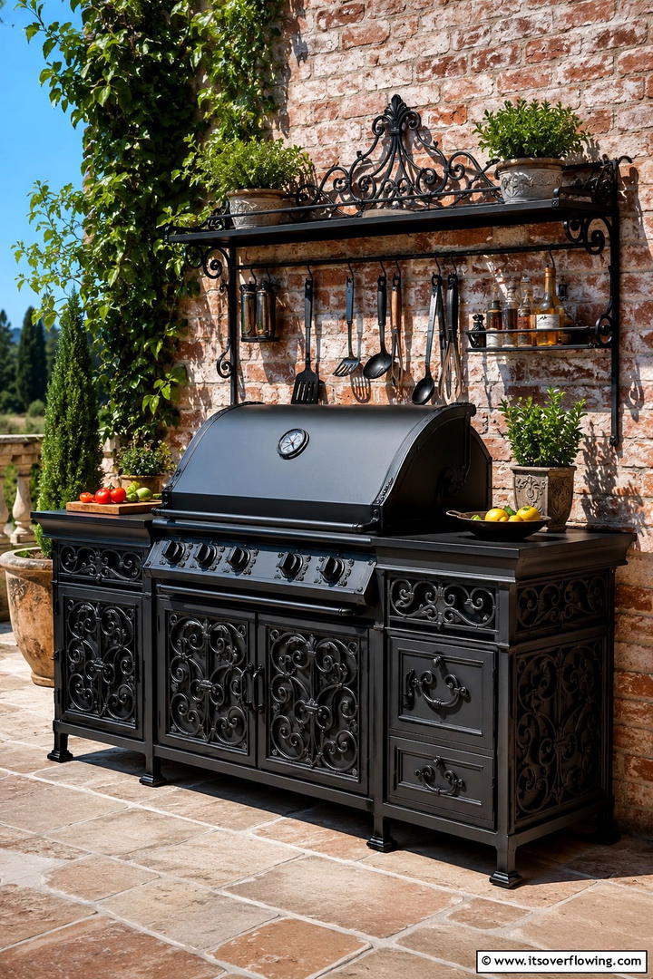 Wrought Iron Grill Station - 30 Rustic Outdoor Kitchen Ideas for Al Fresco Dining