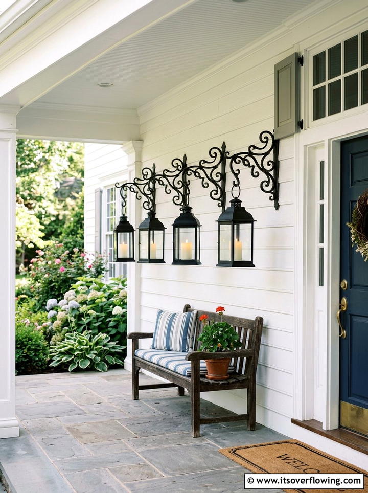 Wrought Iron Hangers - 25 front porch ideas with candle lanterns