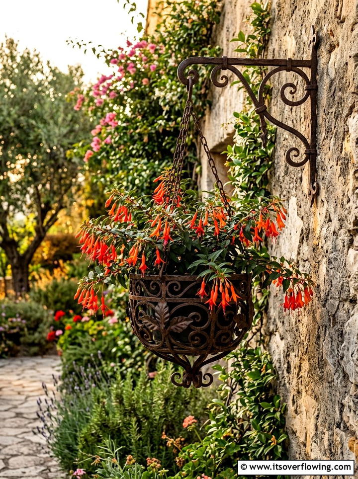 Wrought Iron Hanging Pot - 25 garden ideas with hanging planters