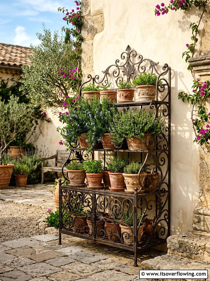 Wrought Iron Herb Rack - 25 backyard decorating ideas with herb stations
