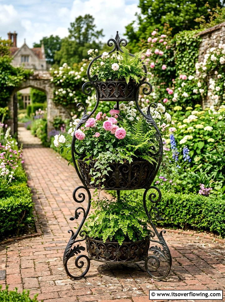 Wrought Iron Plant Stand - 25 garden decor ideas with ladder plant stands