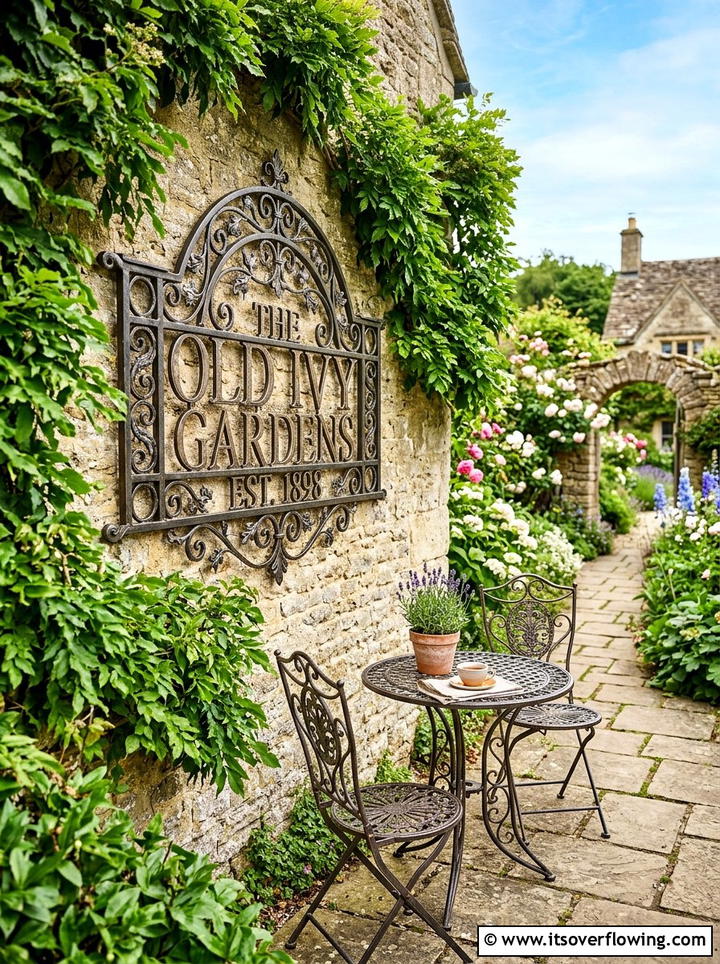 Wrought Iron Wall Sign - 25 backyard decorating ideas with signs