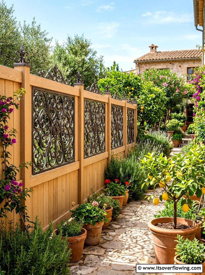 Wrought iron fence decor - 25 backyard decorating ideas with fence decor