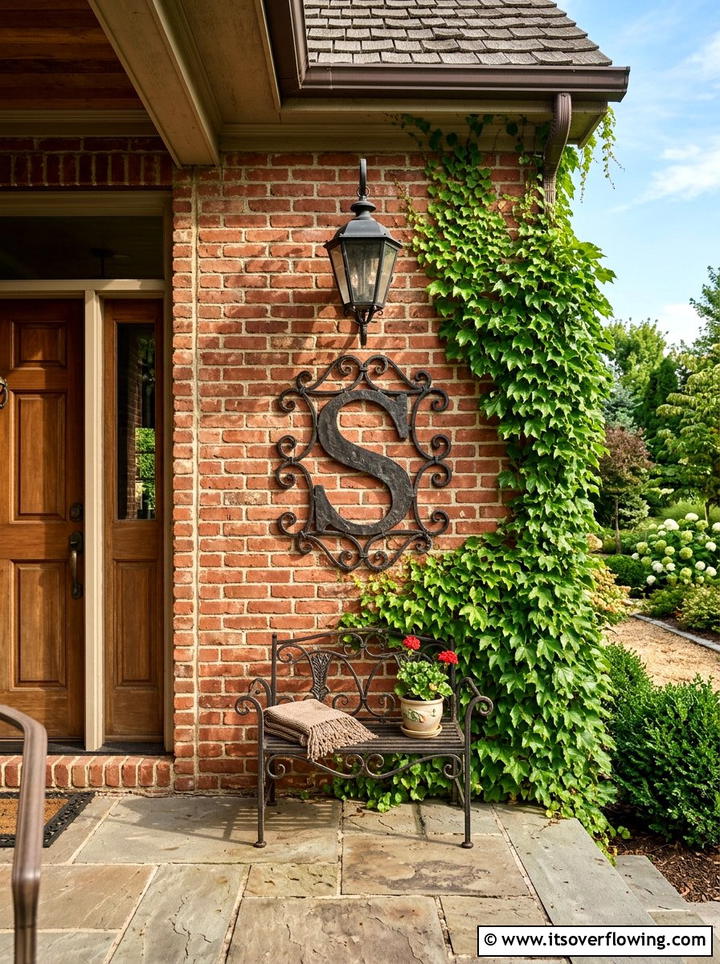 Wrought iron initial wall hanging - 25 front porch ideas with monogram decor