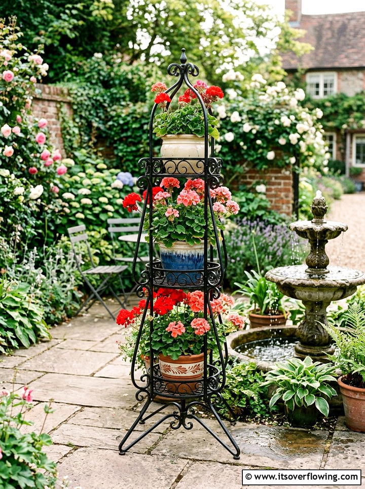 Wrought iron plant stand - 25 garden ideas with vertical planters