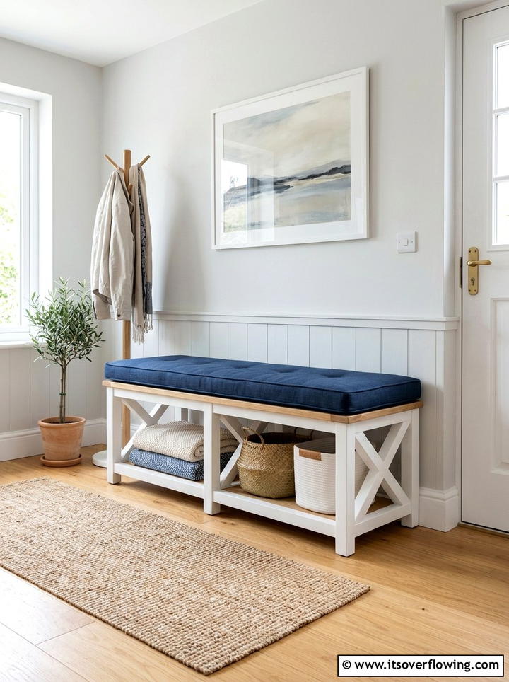 X Frame Storage Bench - 25 front porch ideas with storage bench
