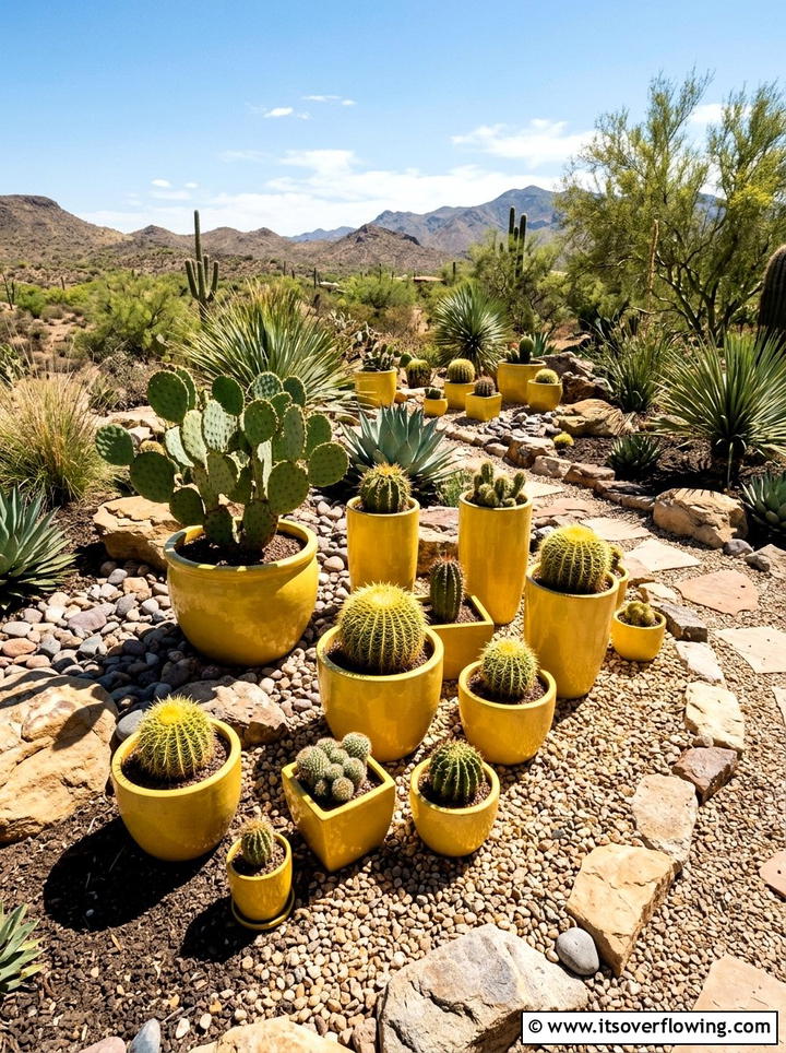 Yellow Cacti Planters - 25 creative garden ideas with colorful pots