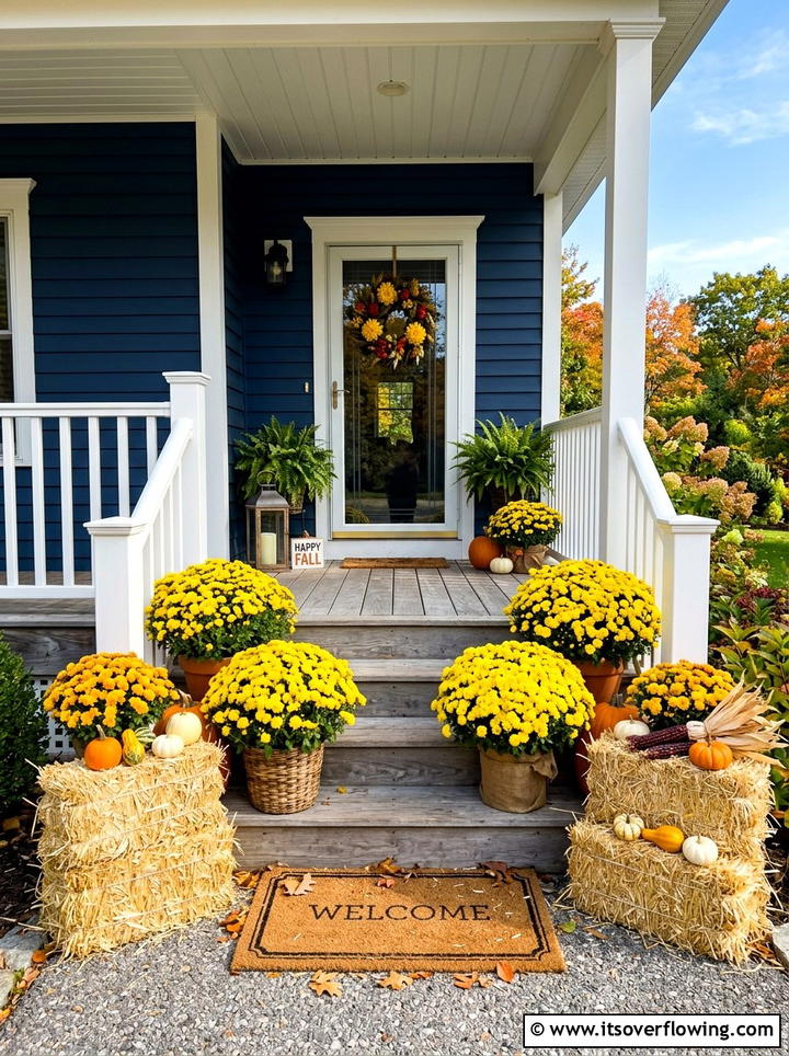 Yellow Mums For Fall Porch - 25 front porch decor ideas with mums and hay bales