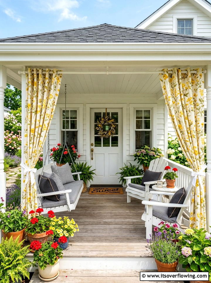 Yellow Patterned Front Porch Curtains - 25 front porch ideas with outdoor curtains