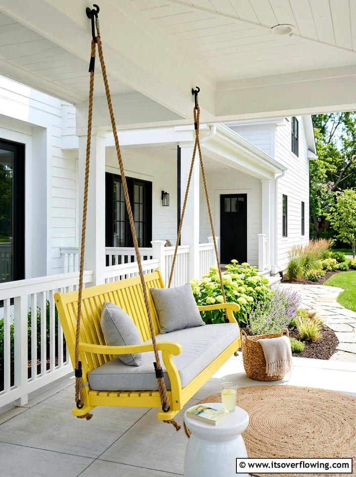 Yellow Porch Swing Pop - 25 front porch ideas with porch swing