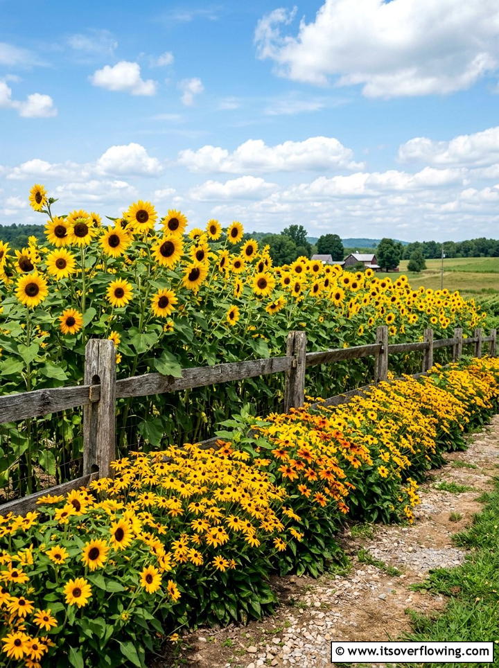 Yellow Sunflower Garden Row - 25 garden design ideas with monochrome plants