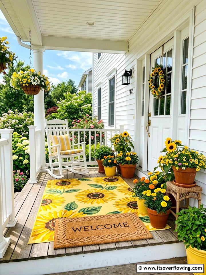 Yellow Sunflower Porch Rug - 25 front porch ideas with layered doormats